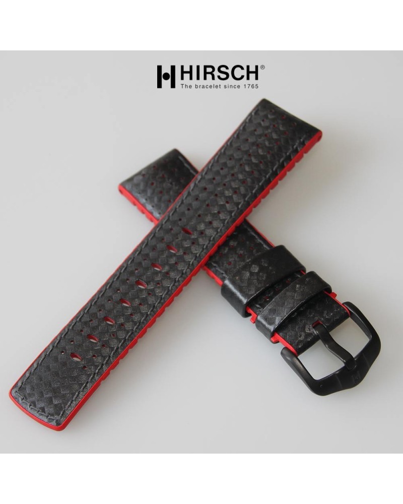 Watchstrap Hirsch AYRTON Red 20mm and Carbone Leather
