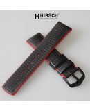 Bracelet Hirsch AYRTON Caoutchouc Rouge 20mm Cuir Carbone