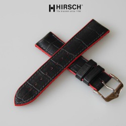 Bracelet Hirsch Andy Caoutchouc Rouge 20mm Cuir Noir