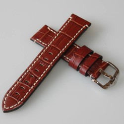 Watchstrap Hirsch KNIGHT gold brown 20mm white stiches