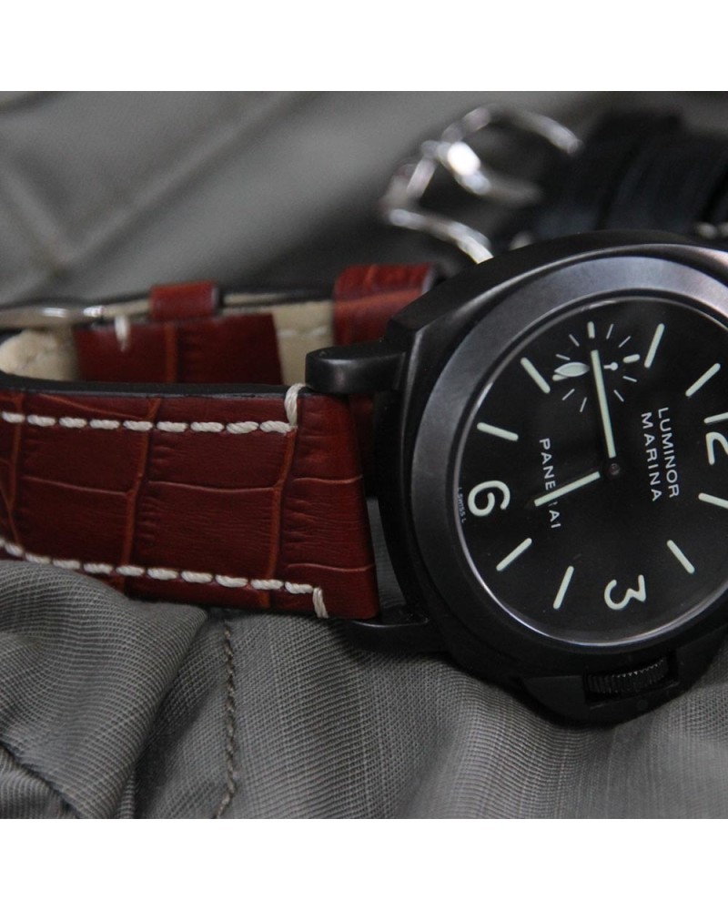 Watchstrap Hirsch KNIGHT gold brown 20mm white stiches