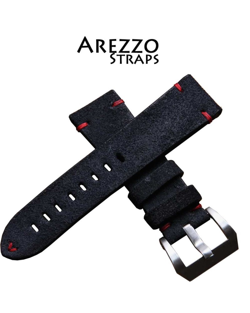 Arezzo Strap HORSEMAN 22mm Nubuck Noir couture rouge 