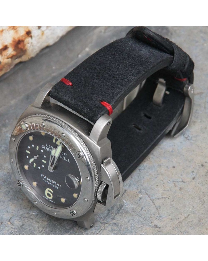 Watchstrap Arezzo HORSEMAN 22mm Black red stich