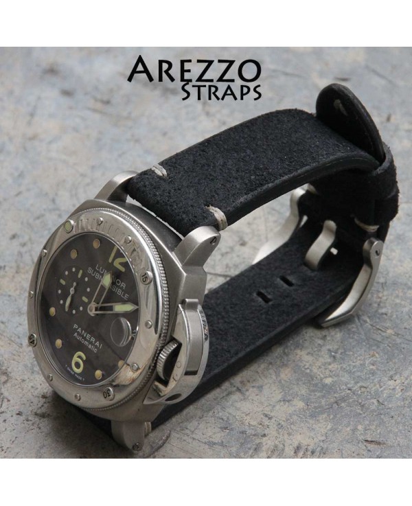 Watchstrap Arezzo HORSEMAN 24mm Horse Leather black white stiches