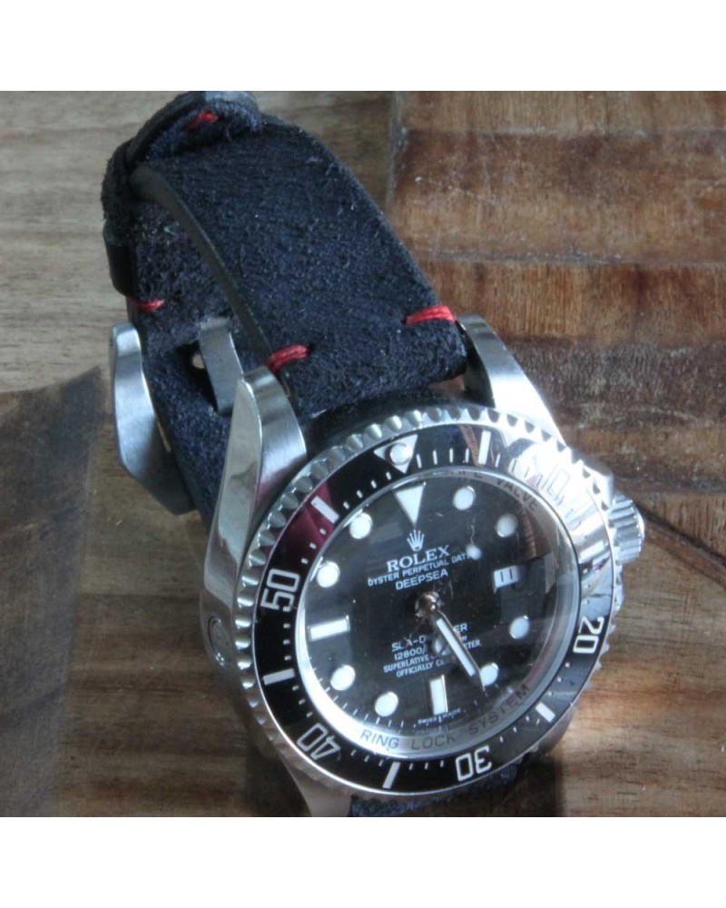 Watchstrap Arezzo HORSEMAN 20mm Black red stich
