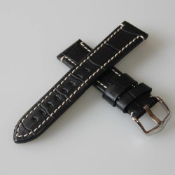 Watchstrap Hirsch KNIGHT black 20mm white stiches