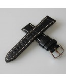 Watchstrap Hirsch KNIGHT black 20mm white stiches