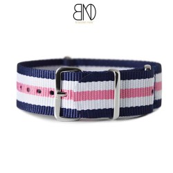 Bracelet NATO 20mm bleu blanc rose