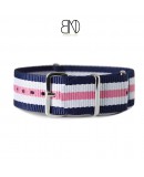 Bracelet NATO 20mm bleu blanc rose