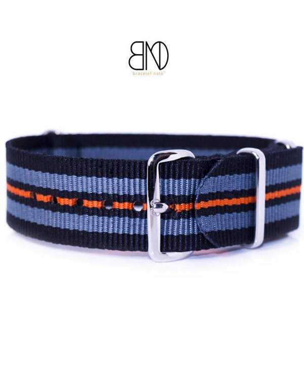 Bracelet NATO 20mm noir gris filet orange