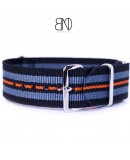 Bracelet NATO 20mm noir gris filet orange