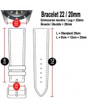 Bracelet de montre 22mm George Cuir noir et couture rouge