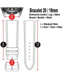 Bracelet de montre 20mm George noir piqure blanche et Caoutchouc noir