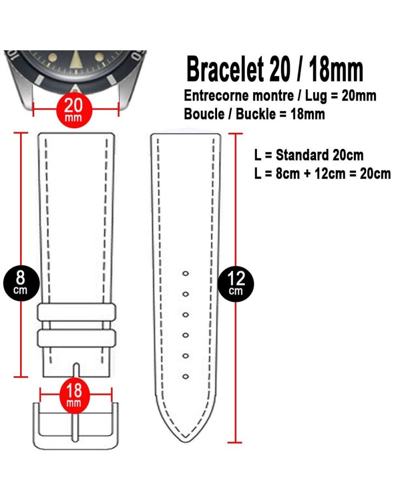 Bracelet Caoutchouc 20mm Rouge Pour Montre - Compatible Seiko, Citizen - Style Plongeur