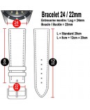 Bracelet de montre 24mm George noir piqure blanche et Caoutchouc noir