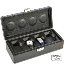 Coffret 4 Montres - Scatola 4B XL Oversize cuir noir graine