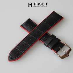 Bracelet Hirsch Andy Caoutchouc Rouge 22mm Cuir Noir