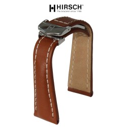 Bracelet Hirsch NAVIGATOR marron doré 22mm avec boucle deployante inox