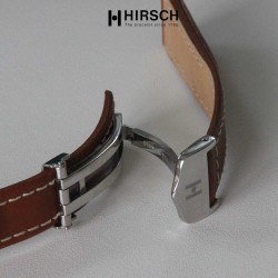 Bracelet Hirsch NAVIGATOR marron doré 22mm avec boucle deployante inox