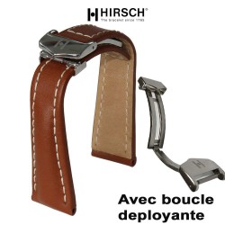 Bracelet Hirsch NAVIGATOR marron doré 22mm avec boucle deployante inox