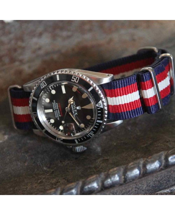 Bracelet NATO Nylon Bleu-blanc-rouge Rayé - Largeurs 18, 20, 22, 24 Mm - Watchband Berlin - Neuf Avec étiquettes