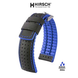 Bracelet Hirsch ROBBY Caoutchouc Bleu 22mm Cuir Noir