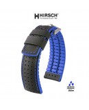 Bracelet Hirsch ROBBY Caoutchouc Bleu 22mm Cuir Noir