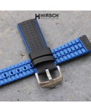 Bracelet Hirsch ROBBY Caoutchouc Bleu 22mm Cuir Noir