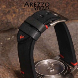 Arezzo Strap BRUTUS 24mm cuir brut noir couture rouge