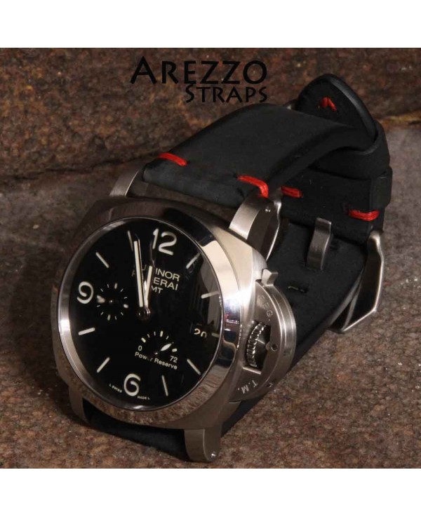 Arezzo Strap BRUTUS 24mm cuir brut noir couture rouge