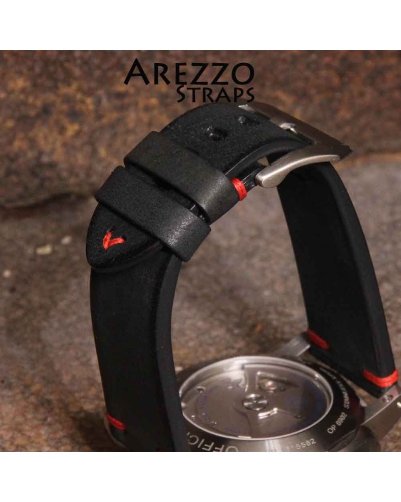 Watchstrap Arezzo BRUTUS 22mm Vintage black Leather red stiches