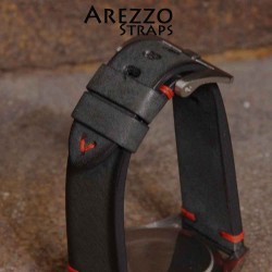 Arezzo BRUTUS 20mm cuir brut noir couture rouge