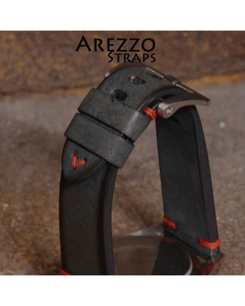 Watchstrap Arezzo BRUTUS 20mm Vintage black Leather red stiches