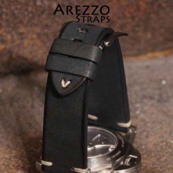 Watchstrap Arezzo BRUTUS 24mm Vintage black Leather white stiches