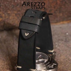 Arezzo BRUTUS 22mm cuir brut noir couture beige