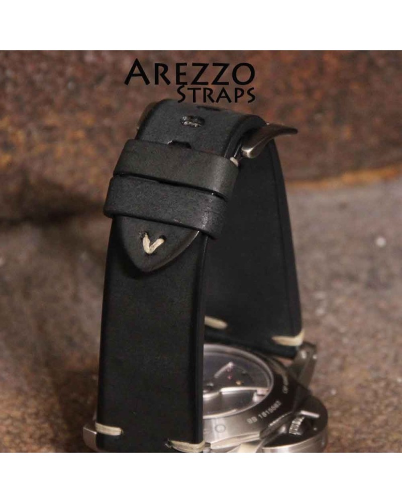 Arezzo BRUTUS 22mm cuir brut noir couture beige