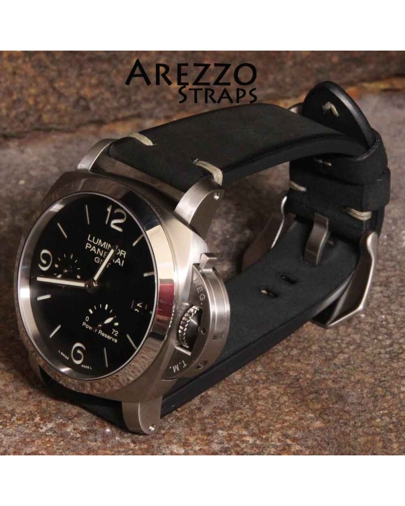 Arezzo BRUTUS 22mm cuir brut noir couture beige