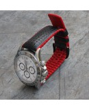 Bracelet Hirsch AYRTON Caoutchouc Rouge 22mm Cuir Carbone