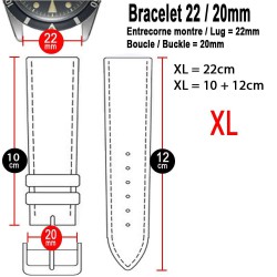 Bracelet XL Hirsch Liberty Noir 22mm couture blanche