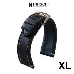 Watchstrap XL Hirsch Liberty black 22mm white stiches