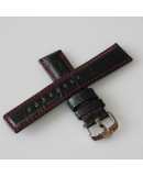 Bracelet Hirsch Grand Duke Noir 20mm couture rouge