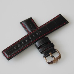 Bracelet Hirsch Grand Duke Noir 22mm couture rouge