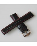 Bracelet Hirsch Grand Duke Noir 22mm couture rouge