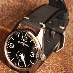 Watchstrap Arezzo BRUTUS 22mm Vintage black Leather white stiches