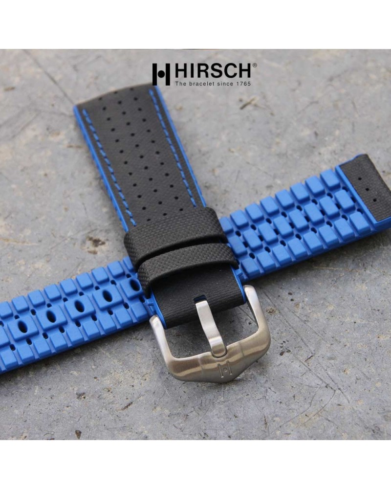 Watchstrap Hirsch ROBBY Blue 20mm and black leather