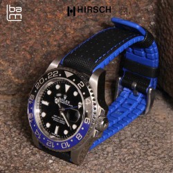 Bracelet Hirsch ROBBY Caoutchouc Bleu 20mm Cuir Noir