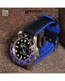Bracelet Hirsch ROBBY Caoutchouc Bleu 20mm Cuir Noir