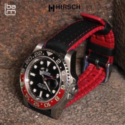 Bracelet Hirsch ROBBY Caoutchouc Rouge 20mm Cuir Noir