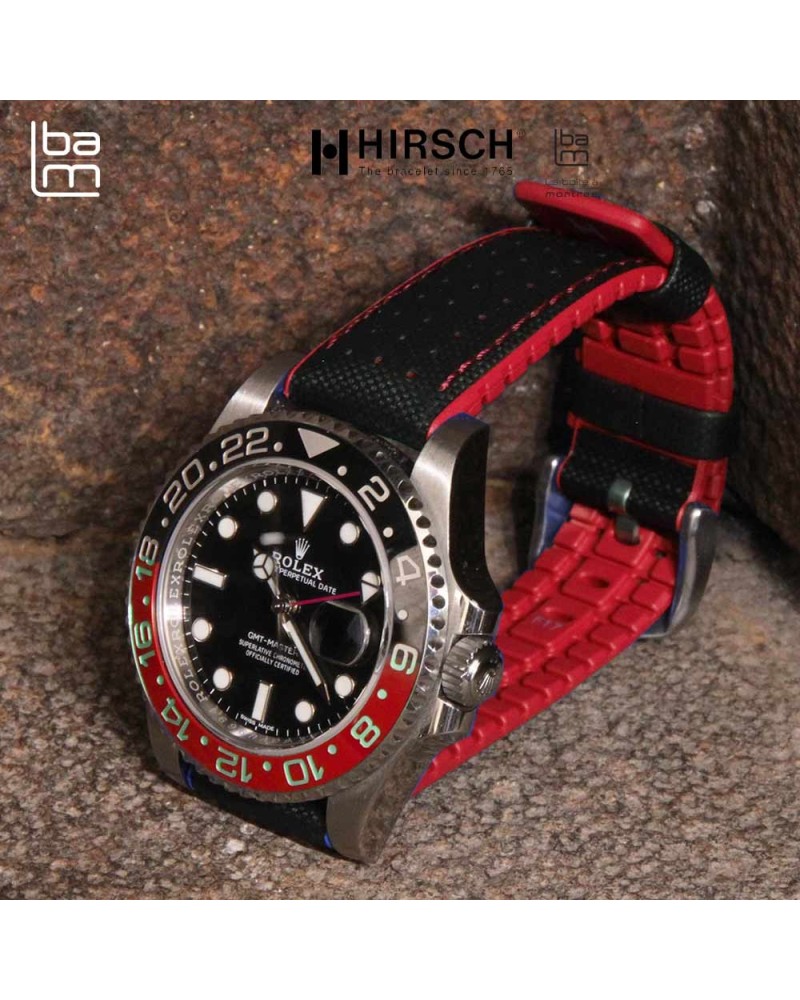 Watchstrap Hirsch ROBBY Red 20mm and black leather