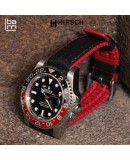 Bracelet Hirsch ROBBY Caoutchouc Rouge 20mm Cuir Noir